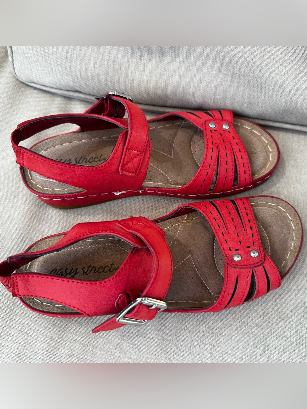 Easy Street Red Strappy Comfort Sandals
